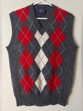 Vintage Allen Lolly Men’s V Neck Wool Gray Vest Medium